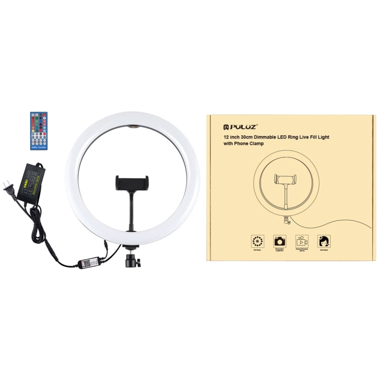 PULUZ 11.8 inch 30cm RGB Dimmable LED Ring Vlogging Selfie Photography Video Lights with Cold Shoe Tripod Ball Head & Phone Clamp (Black)(US Plug) - Ring Light by PULUZ | Online Shopping South Africa | PMC Jewellery | Buy Now Pay Later Mobicred