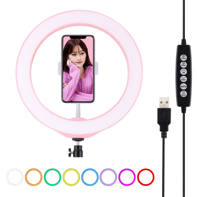 PULUZ 10.2 inch 26cm USB 10 Modes 8 Colors RGBW Dimmable LED Ring Vlogging Photography Video Lights with Cold Shoe Tripod Ball Head & Phone Clamp(Pink) - Ring Light by PULUZ | Online Shopping South Africa | PMC Jewellery | Buy Now Pay Later Mobicred