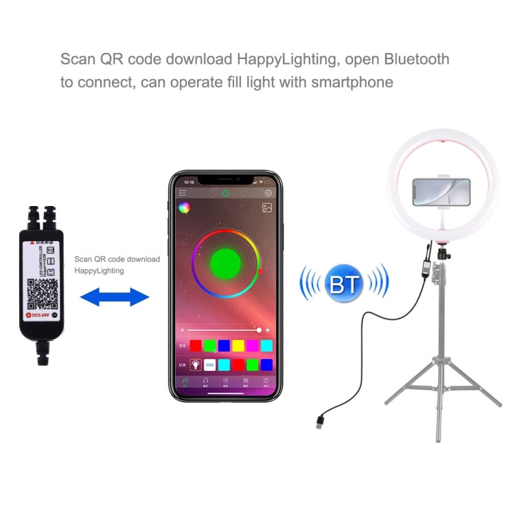 PULUZ 11.8 inch 30cm RGB Dimmable LED Dual Color Temperature LED Curved Diffuse Light Ring Vlogging Selfie Photography Video Lights with  Tripod Ball Head & Phone Clamp & Remote Control(Pink) - Ring Light by PULUZ | Online Shopping South Africa | PMC Jewellery | Buy Now Pay Later Mobicred