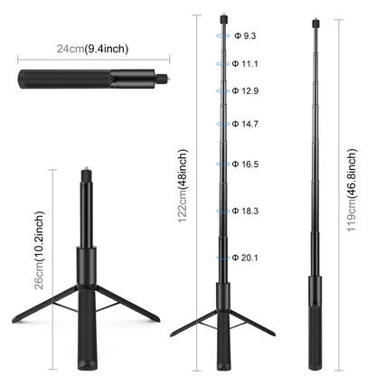 PULUZ 1.22m Retractable Invisible Selfie Stick with Tripod For Insta360 X4 / X3 (Black) - Self Monopod Grip by PULUZ | Online Shopping South Africa | PMC Jewellery | Buy Now Pay Later Mobicred