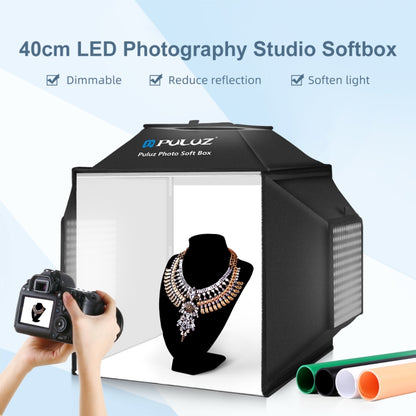 PULUZ 40cm Folding 72W 5500K Studio Shooting Tent Soft Box Photography Lighting Kit with 4 Colors (Black, Orange, White, Green) Backdrops(UK Plug) -  by PULUZ | Online Shopping South Africa | PMC Jewellery | Buy Now Pay Later Mobicred