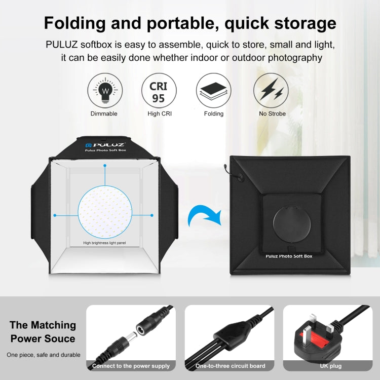 PULUZ 40cm Folding 72W 5500K Studio Shooting Tent Soft Box Photography Lighting Kit with 4 Colors (Black, Orange, White, Green) Backdrops(UK Plug) -  by PULUZ | Online Shopping South Africa | PMC Jewellery | Buy Now Pay Later Mobicred