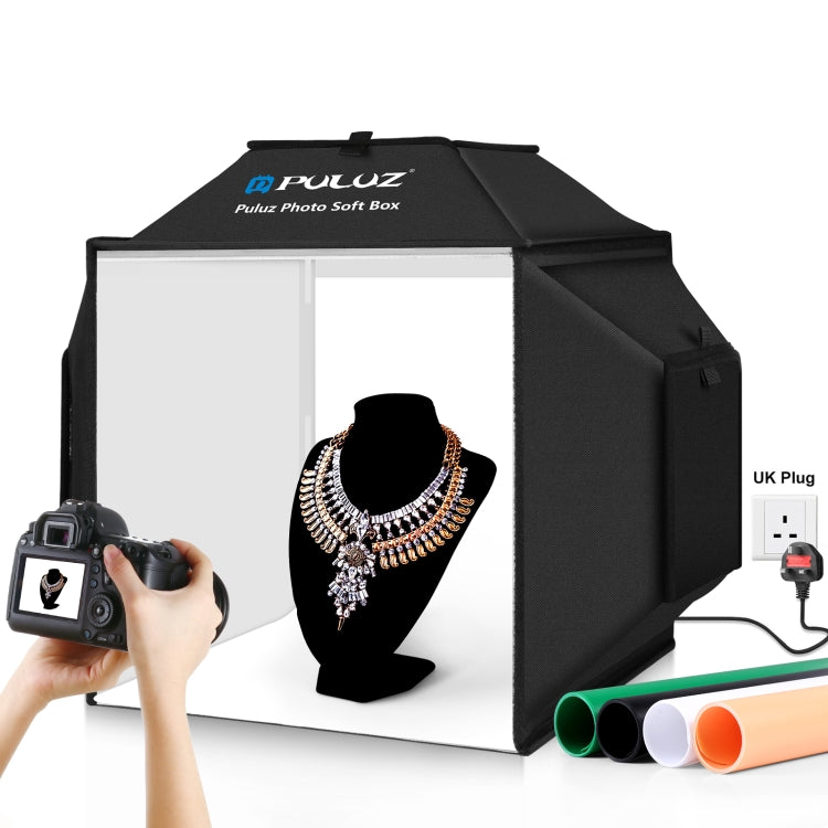 PULUZ 40cm Folding 72W 5500K Studio Shooting Tent Soft Box Photography Lighting Kit with 4 Colors (Black, Orange, White, Green) Backdrops(UK Plug) -  by PULUZ | Online Shopping South Africa | PMC Jewellery | Buy Now Pay Later Mobicred