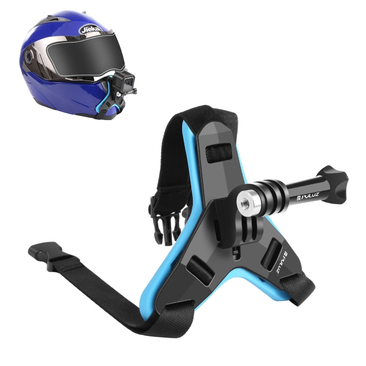 PULUZ Motorcycle Helmet Chin Strap Mount for GoPro, DJI Osmo Action and Other Action Cameras(Blue) - Helmet Mount by PULUZ | Online Shopping South Africa | PMC Jewellery | Buy Now Pay Later Mobicred