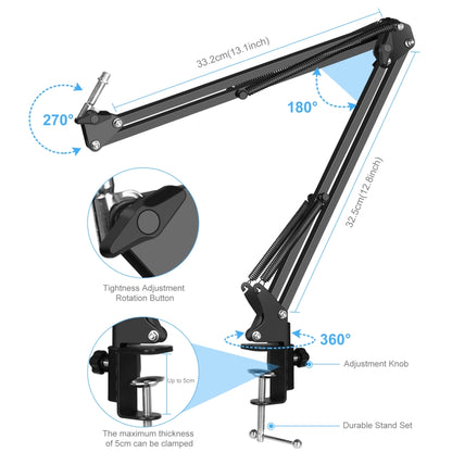 PULUZ Studio Broadcast Professional Singing Microphone Kits with Suspension Scissor Arm & Metal Shock Mount & USB Sound Card(Silver) - Microphone by PULUZ | Online Shopping South Africa | PMC Jewellery | Buy Now Pay Later Mobicred