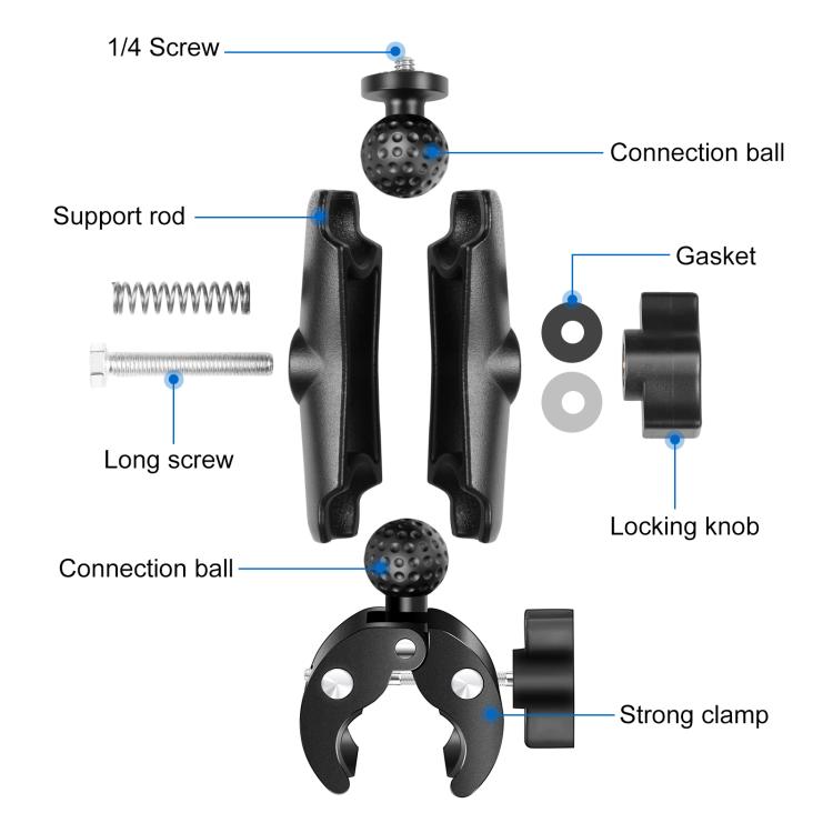 PULUZ Motorcycle Crab Clamp Handlebar Fixed Mount Holder for GoPro and Other Action Cameras(Black) - Bicycle Handlebar Mount by PULUZ | Online Shopping South Africa | PMC Jewellery | Buy Now Pay Later Mobicred