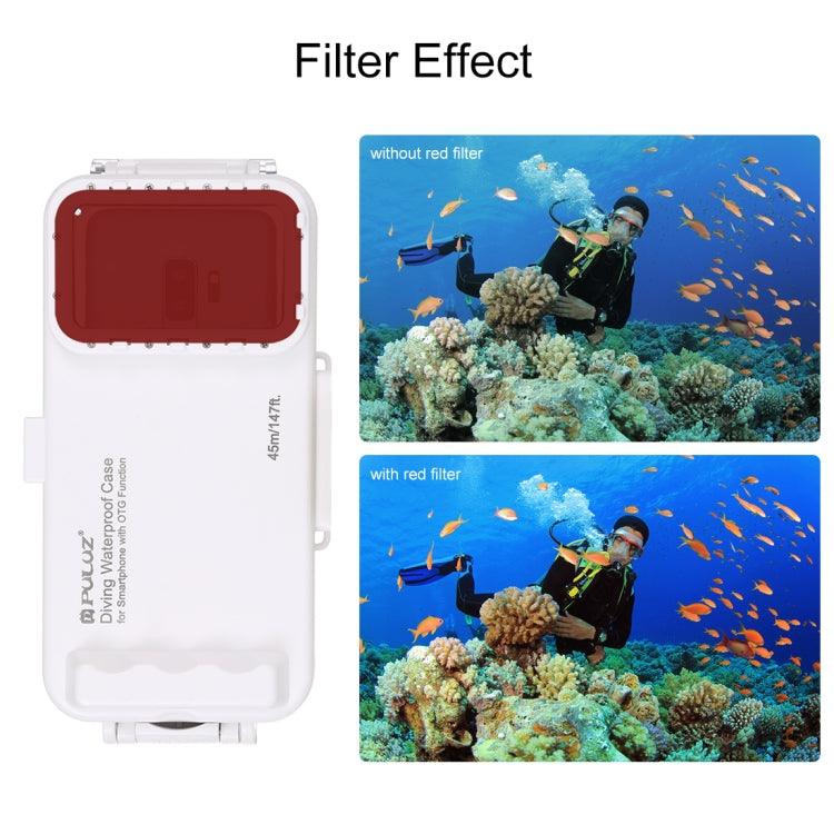 PULUZ 45m/147ft Waterproof Diving Case Photo Video Taking Underwater Housing Cover for iPhone 16 / 16 Pro / 15 / 15 Pro, Galaxy, Huawei, Xiaomi, Google Android OTG Smartphones with Type-C Port(White) - free shipping - PMC TechLife - Order now!