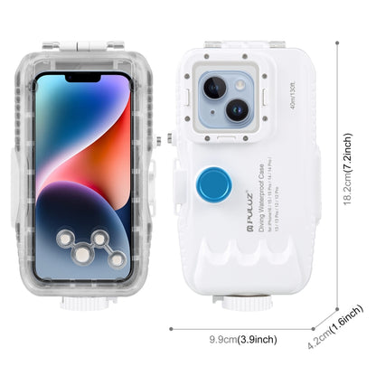 PULUZ 40m/130ft Waterproof Diving Case for iPhone 16 / 15 / 15 Pro / 14 / 14 Pro / 13 / 13 Pro / 12 / 12 Pro, with One-way Valve Photo Video Taking Underwater Housing Cover(White) - iPhone 14 Cases by PULUZ | Online Shopping South Africa | PMC Jewellery | Buy Now Pay Later Mobicred