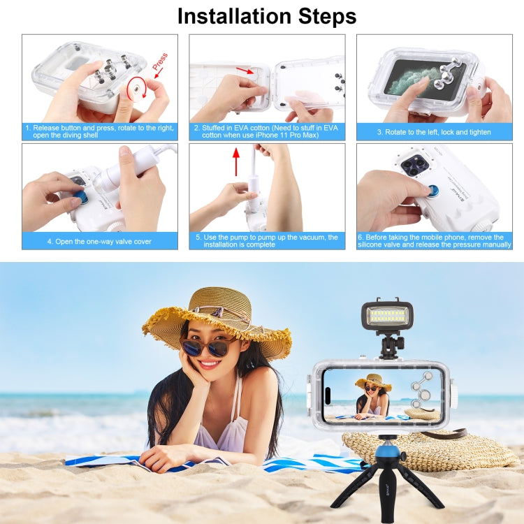 PULUZ 40m/130ft Waterproof Diving Case for iPhone 15 Pro Max / 15 Plus / 14 Plus / 14 Pro Max / 13 Pro Max / 12 Pro Max / 11 Pro Max, with One-way Valve Photo Video Taking Underwater Housing Cover(White) - free shipping - PMC TechLife - Order now!