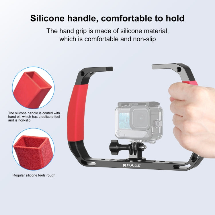PULUZ Dual Silicone Handles Aluminium Alloy Underwater Diving Rig for GoPro, DJI OSMO Action, Insta360 and Other Action Cameras (Red) - free shipping - PMC TechLife - Order now!