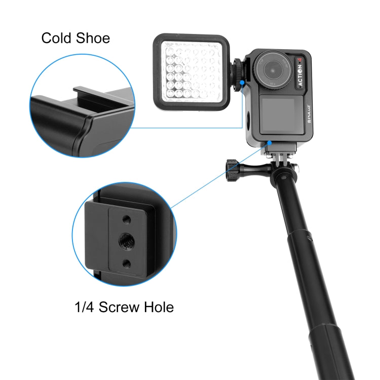 For DJI Osmo Action 4 / 3 PULUZ Metal Cage Expansion Adapter Frame with Cold Shoe (Black) - Protection Frame by PULUZ | Online Shopping South Africa | PMC Jewellery | Buy Now Pay Later Mobicred