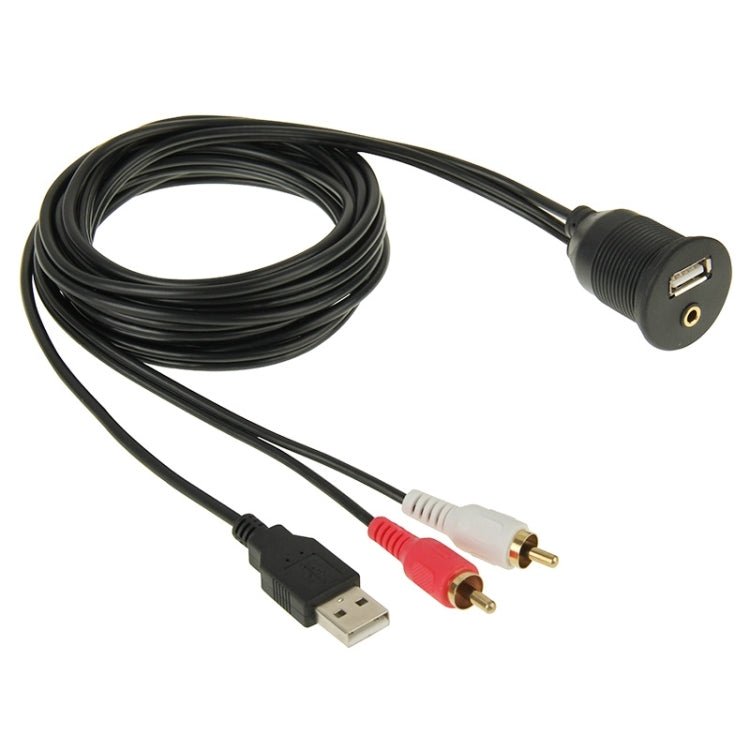 USB 2.0 & 2 RCA Male to USB 2.0 & 3.5mm Female Adapter Cable with Car Flush Mount, Length: 2m - DIY Cables by PMC Jewellery | Online Shopping South Africa | PMC Jewellery