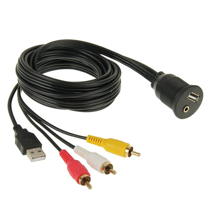 USB 2.0 & 3 RCA Male to USB 2.0 & 3.5mm Female Adapter Cable with Car Flush Mount, Length: 2m - DIY Cables by PMC Jewellery | Online Shopping South Africa | PMC Jewellery