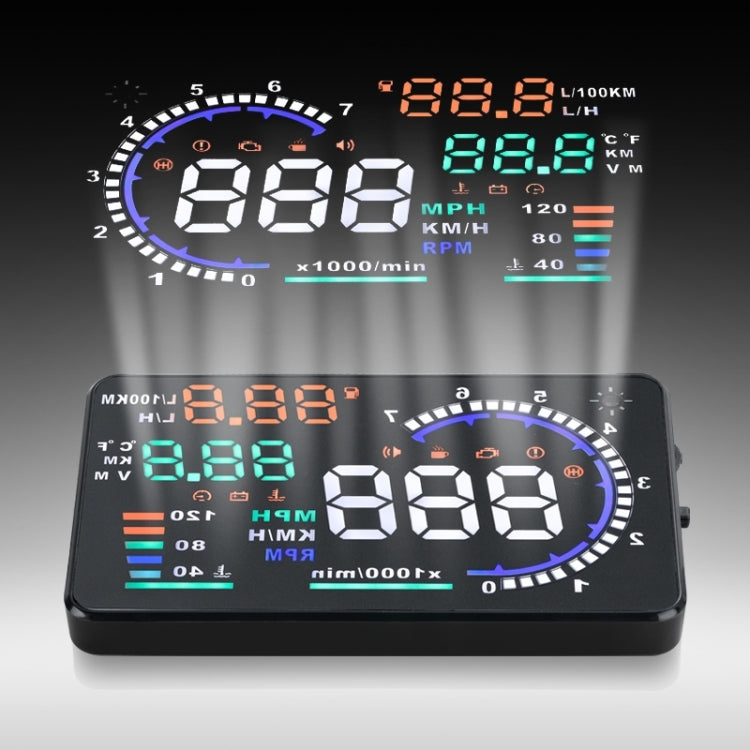 A8 5.5 inch Car OBDII HUD Warning System Vehicle-mounted Head Up Display Projector with LED, Support Fuel Consumption & Over Speed Alarm & Water Temperature & Fault Diagnosis - Head Up Display System by PMC Jewellery | Online Shopping South Africa | PMC Jewellery | Buy Now Pay Later Mobicred