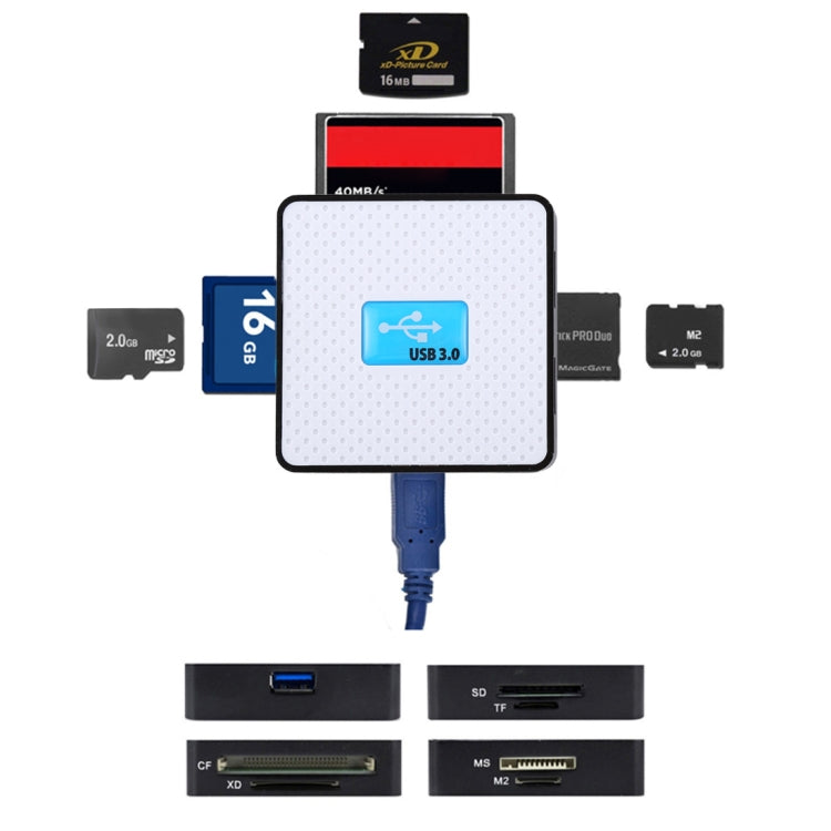 USB 3.0 All-in-1 Card Reader, Super Speed 5Gbps, Support CF / SD / TF / M2 / XD Card(White) -  by PMC Jewellery | Online Shopping South Africa | PMC Jewellery | Buy Now Pay Later Mobicred