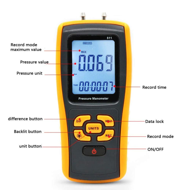 BENETECH GM511 LCD Display Pressure Manometer(Yellow) - free shipping - PMC Jewellery - Order now!