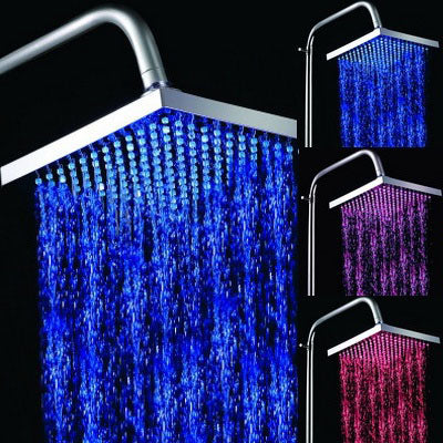 Square Temperature Sensor 3-Color (Blue / Pink / Red) LED Showerhead(Silver) - Shower Head by PMC Jewellery | Online Shopping South Africa | PMC Jewellery | Buy Now Pay Later Mobicred