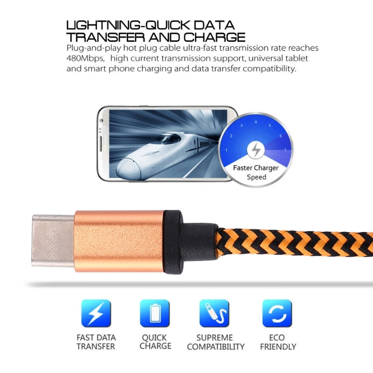 1m Woven Style USB-C / Type-C 3.1 to USB 2.0 Data Sync Charge Cable(Orange) - USB-C & Type-C Cable by PMC Jewellery | Online Shopping South Africa | PMC Jewellery