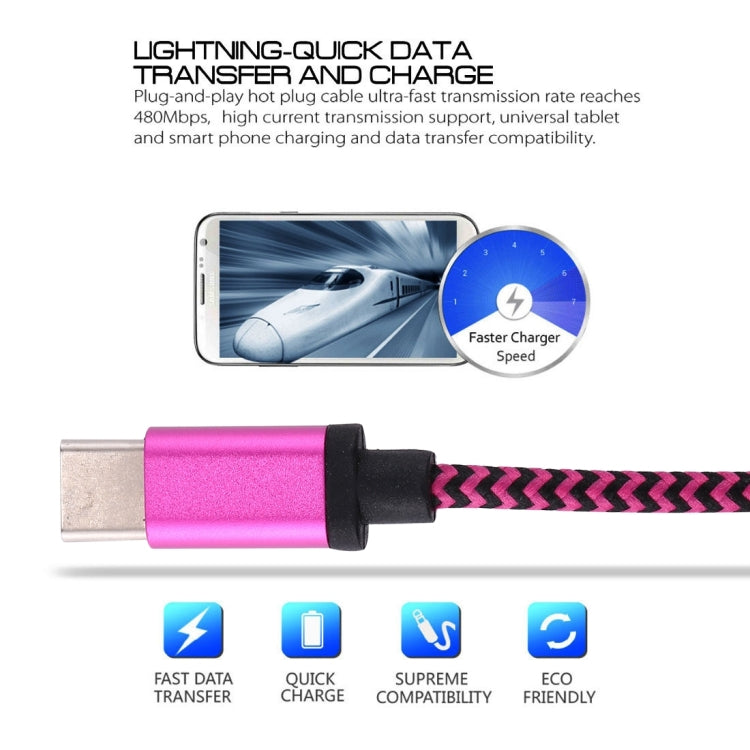 1m Woven Style USB-C / Type-C 3.1 to USB 2.0 Data Sync Charge Cable(Magenta) - USB-C & Type-C Cable by PMC Jewellery | Online Shopping South Africa | PMC Jewellery | Buy Now Pay Later Mobicred