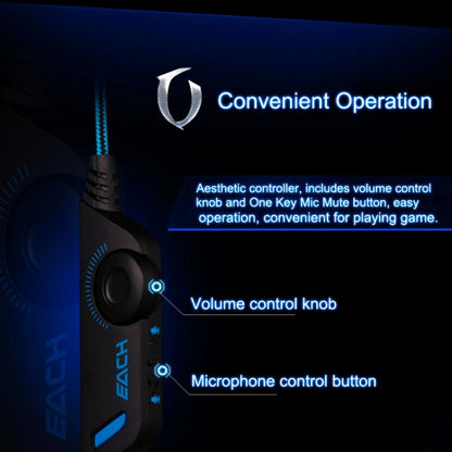 EACH G2000 Over-ear Stereo Bass Gaming Headset with Mic & LED Light for Computer, Cable Length: 2.2m(Blue) - Multimedia Headset by KOTION EACH | Online Shopping South Africa | PMC Jewellery | Buy Now Pay Later Mobicred