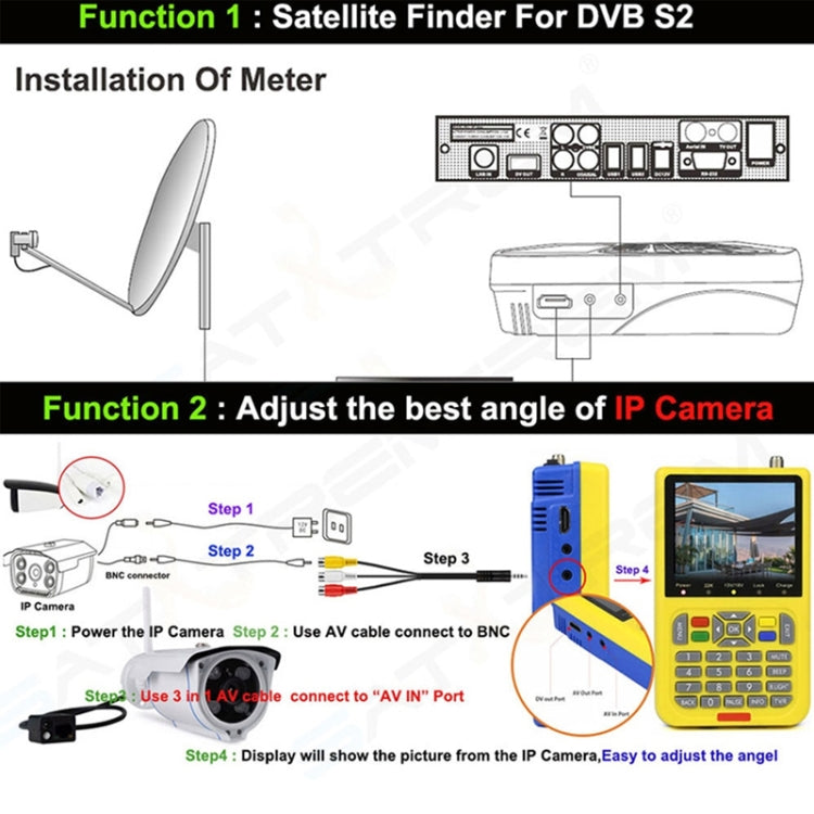 iBRAVEBOX V8 Finder Digital Satellite Signal Finder Meter, 3.5 Inch LCD Colour Screen, Support DVB Compliant & Live FTA, US Plug(Yellow) - Satellite Finder by PMC Jewellery | Online Shopping South Africa | PMC Jewellery | Buy Now Pay Later Mobicred