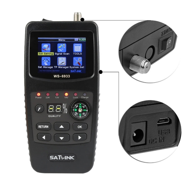 SATLINK WS6933 Portable Digital Satellite Finder Meter, 2.1 inch LCD Colour Screen, DVB-S2/S Signal Pointer(UK Plug) - Satellite Finder by PMC TechLife | Online Shopping South Africa | PMC TechLife | Buy Now Pay Later Mobicred