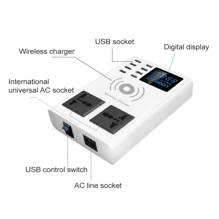 YC-CDA10W 10W Multi Port USB Intelligent Digital Display Fast Charging Wireless Charger, UK Plug - Multifunction Charger by PMC Jewellery | Online Shopping South Africa | PMC Jewellery | Buy Now Pay Later Mobicred