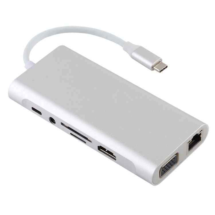 11 in 1 VGA + LAN Port + 4 x USB 3.0 + SD / TF Card + HDMI + Audio Port + USB-C / Type-C Female to USB-C / Type-C HUB Adapter (Silver) - USB HUB by PMC Jewellery | Online Shopping South Africa | PMC Jewellery | Buy Now Pay Later Mobicred