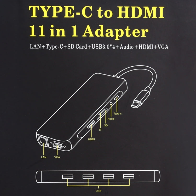 11 in 1 VGA + LAN Port + 4 x USB 3.0 + SD / TF Card + HDMI + Audio Port + USB-C / Type-C Female to USB-C / Type-C HUB Adapter (Silver) - USB HUB by PMC Jewellery | Online Shopping South Africa | PMC Jewellery | Buy Now Pay Later Mobicred