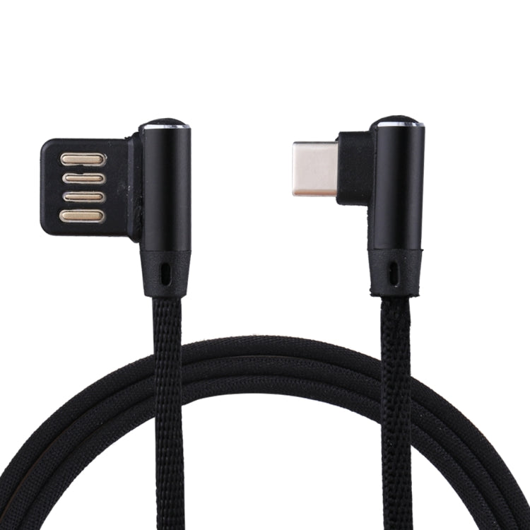 1m 2.4A Output USB to USB-C / Type-C Double Elbow Design Nylon Weave Style Data Sync Charging Cable(Black) - USB-C & Type-C Cable by PMC Jewellery | Online Shopping South Africa | PMC Jewellery | Buy Now Pay Later Mobicred