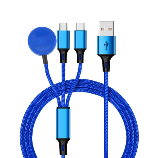 For iPhone / Apple Watch 3 In 1 8 Pin + Type-C / USB-C + Magnetic Charging Base Multi-function Charging Cable, Length: 1m(Blue) - Multifunction Cable by PMC Jewellery | Online Shopping South Africa | PMC Jewellery | Buy Now Pay Later Mobicred