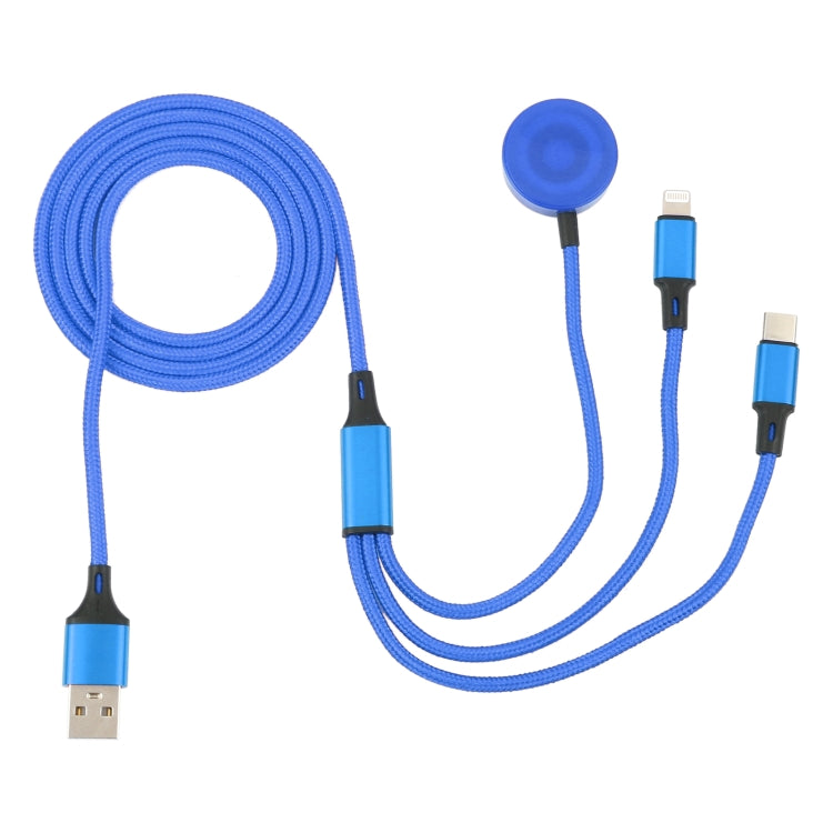 For iPhone / Apple Watch 3 In 1 8 Pin + Type-C / USB-C + Magnetic Charging Base Multi-function Charging Cable, Length: 1m(Blue) - Multifunction Cable by PMC Jewellery | Online Shopping South Africa | PMC Jewellery | Buy Now Pay Later Mobicred