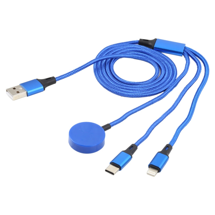 For iPhone / Apple Watch 3 In 1 8 Pin + Type-C / USB-C + Magnetic Charging Base Multi-function Charging Cable, Length: 1m(Blue) - Multifunction Cable by PMC Jewellery | Online Shopping South Africa | PMC Jewellery | Buy Now Pay Later Mobicred