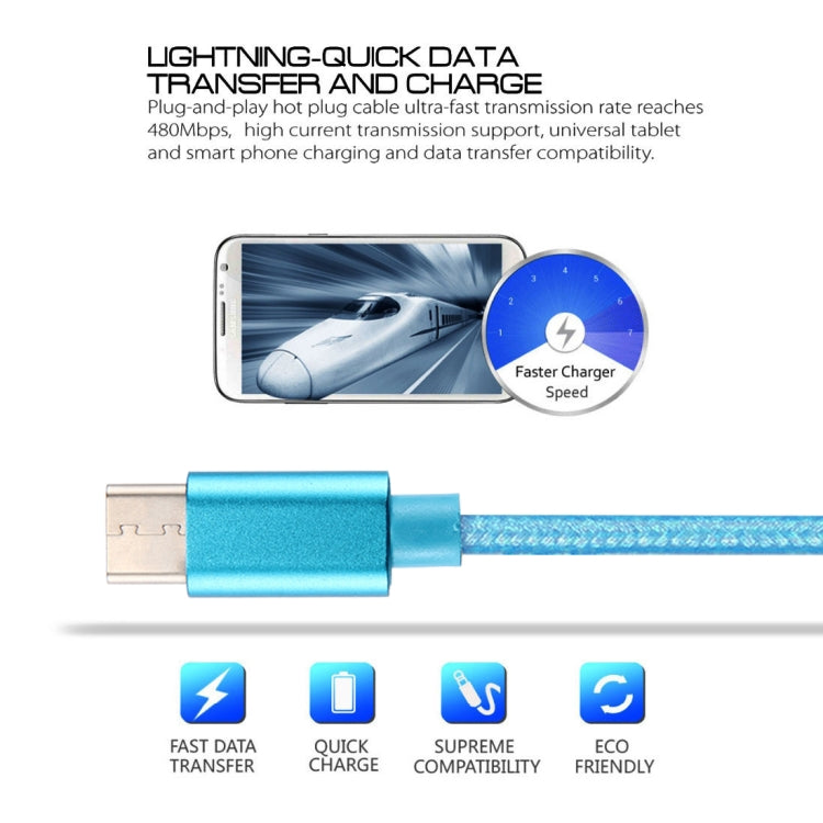 Knit Texture USB to USB-C / Type-C Data Sync Charging Cable, Cable Length: 3m, 3A Total Output, 2A Transfer Data(Blue) - USB-C & Type-C Cable by PMC TechLife | Online Shopping South Africa | PMC TechLife | Buy Now Pay Later Mobicred