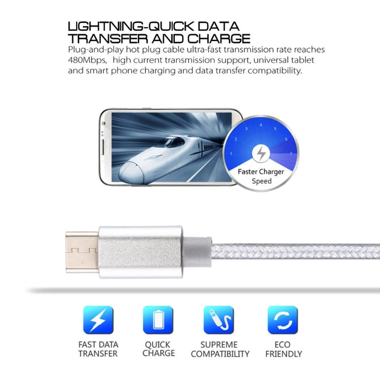 Knit Texture USB to USB-C / Type-C Data Sync Charging Cable, Cable Length: 3m, 3A Total Output, 2A Transfer Data(Silver) - USB-C & Type-C Cable by PMC TechLife | Online Shopping South Africa | PMC TechLife | Buy Now Pay Later Mobicred