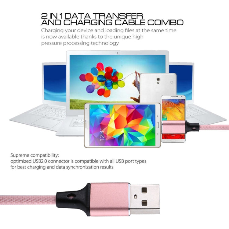 1m 2A Output USB to USB-C / Type-C Nylon Weave Style Data Sync Charging Cable(Pink) - USB-C & Type-C Cable by PMC TechLife | Online Shopping South Africa | PMC TechLife | Buy Now Pay Later Mobicred