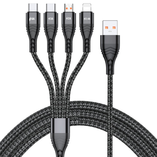 4 in 1 66W 6A USB to 8 Pin + Micro USB + Dual USB-C / Type-C Fast Charging Data Cable, Cable Length: 1.2m(Black) - Multifunction Cable by PMC Jewellery | Online Shopping South Africa | PMC Jewellery | Buy Now Pay Later Mobicred