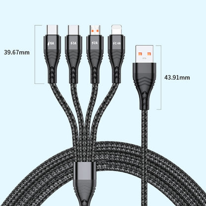 4 in 1 66W 6A USB to 8 Pin + Micro USB + Dual USB-C / Type-C Fast Charging Data Cable, Cable Length: 1.2m(Black) - Multifunction Cable by PMC Jewellery | Online Shopping South Africa | PMC Jewellery | Buy Now Pay Later Mobicred