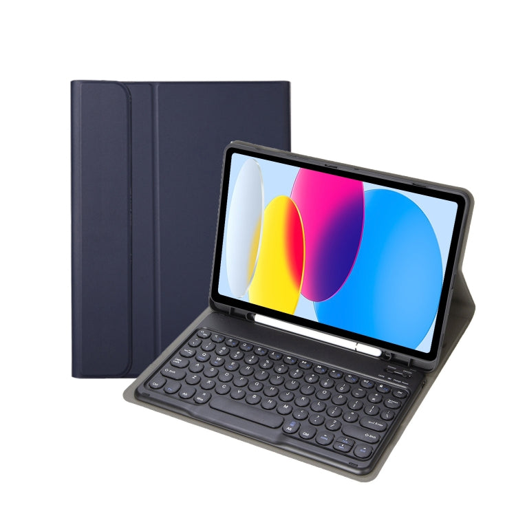 For iPad 10th Gen 10.9 2022 YA10B Lambskin Texture Bluetooth Keyboard Leather Tablet Case with Pen Slot(Dark Blue) - Universal by PMC Jewellery | Online Shopping South Africa | PMC Jewellery