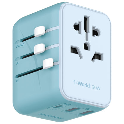 MOMAX UA11 1-World 20W PD Global Travel Fast Charger Power Adapter(Blue) - Plug Adaptor by MOMAX | Online Shopping South Africa | PMC Jewellery | Buy Now Pay Later Mobicred