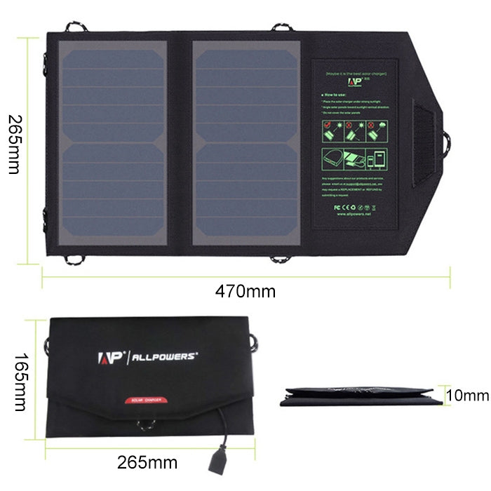 ALLPOWERS Solar Panel 10W 5V Solar Charger Portable Solar Battery Chargers Charging - Charger by PMC Jewellery | Online Shopping South Africa | PMC Jewellery | Buy Now Pay Later Mobicred