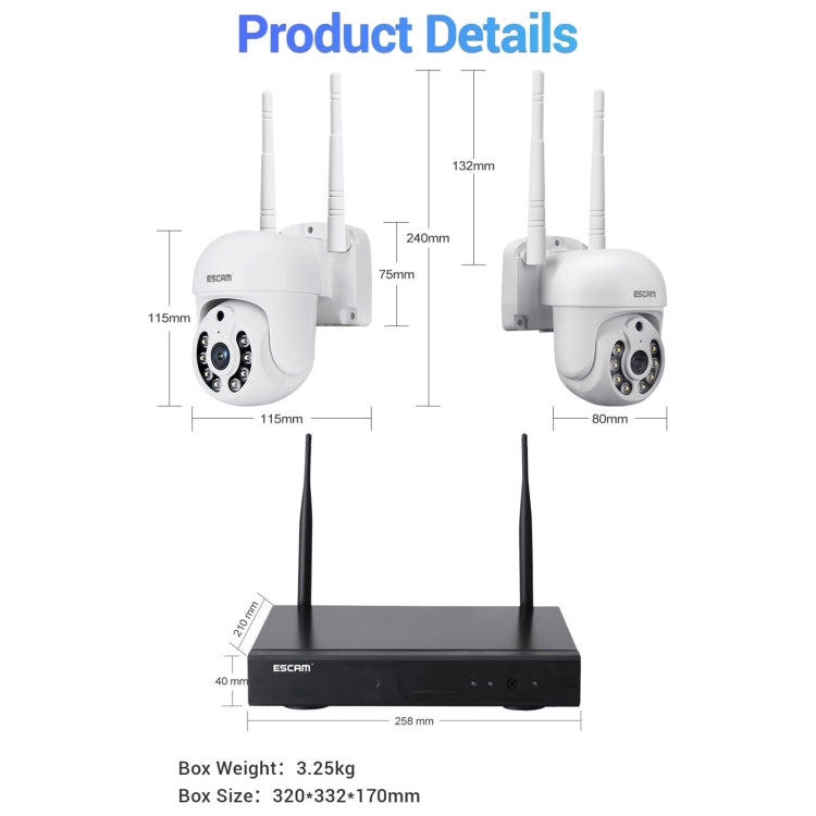 ESCAM WNK714 3.0 Million Pixels 4-channel HD Dome Camera NVR Wireless Monitoring Kit, AU Plug - free shipping - PMC TechLife - Order now!