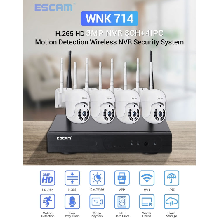 ESCAM WNK714 3.0 Million Pixels 4-channel HD Dome Camera NVR Wireless Monitoring Kit, AU Plug - Video Recorder Kit by ESCAM | Online Shopping South Africa | PMC Jewellery | Buy Now Pay Later Mobicred