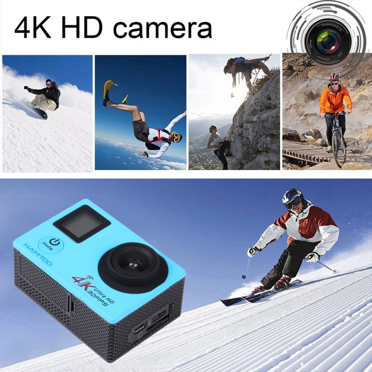 HAMTOD H12 UHD 4K WiFi  Sport Camera with Waterproof Case, Generalplus 4247, 0.66 inch + 2.0 inch LCD Screen, 170 Degree Wide Angle Lens (Blue) - HAMTOD by HAMTOD | Online Shopping South Africa | PMC Jewellery | Buy Now Pay Later Mobicred