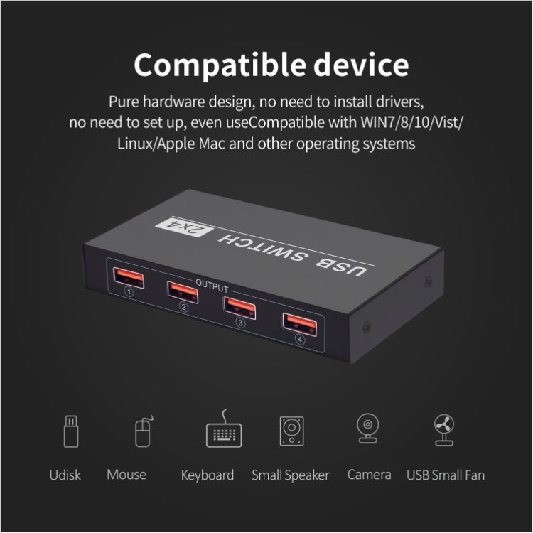 2x4 USB Switch 2 Port PCs Sharing 4 Devices for Printer Keyboard Mouse Monitor - Others by PMC Jewellery | Online Shopping South Africa | PMC Jewellery | Buy Now Pay Later Mobicred