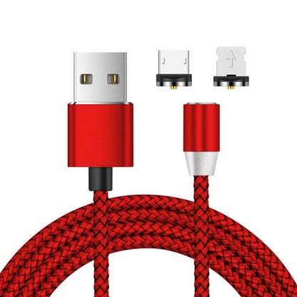 2 in 1 USB to 8 Pin + Micro USB Magnetic Metal Interface Nylon Braided Charging Cable, Length: 1m(Red) - Charging Cable & Head by PMC Jewellery | Online Shopping South Africa | PMC Jewellery | Buy Now Pay Later Mobicred