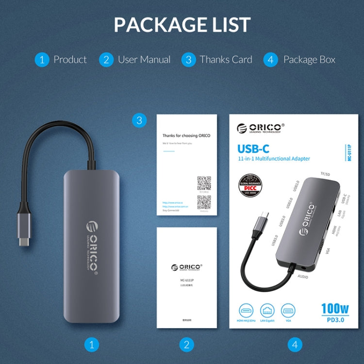 ORICO MC-U111P  11 in 1 Multifunction Docking Station - free shipping - PMC Jewellery - Order now!