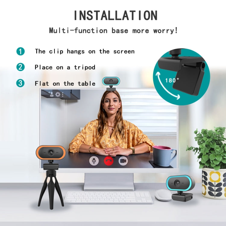 C11 2K Picture Quality HD Without Distortion 360 Degrees Rotate Built-in Microphone Sound Clear Webcams with Tripod(Orange) - HD Camera by PMC Jewellery | Online Shopping South Africa | PMC Jewellery | Buy Now Pay Later Mobicred