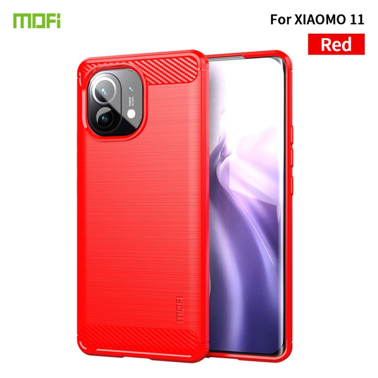 For Xiaomi Mi 11 MOFI Gentleness Series Brushed Texture Carbon Fiber Soft TPU Case(Red) - Xiaomi Cases by MOFI | Online Shopping South Africa | PMC Jewellery | Buy Now Pay Later Mobicred