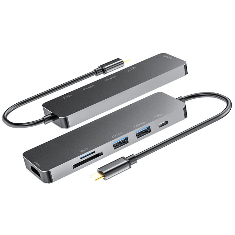 6 in 1 Type C to HDMI + USB 3.0 + Type C + SD/TF Docking Station Multi-function HUB - USB HUB by PMC Jewellery | Online Shopping South Africa | PMC Jewellery | Buy Now Pay Later Mobicred